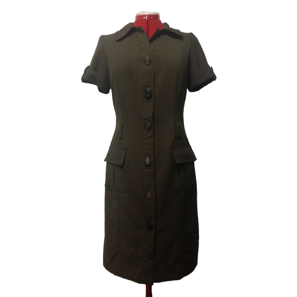 Army Green Short Sleeve Button Down Utility Dress US 10
